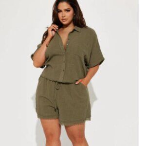 NWT Easy Breezy Linen Short Set - Olive size 3X
